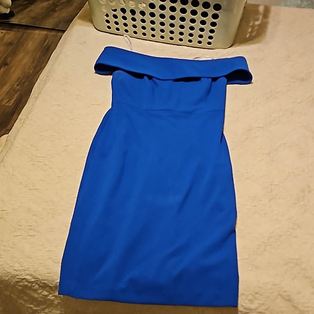 Calvin Klein blue off the shoulder dress